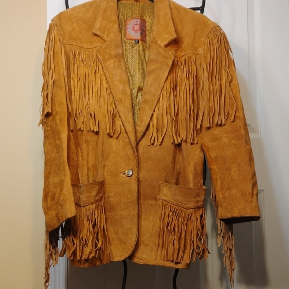Fringed Suede Jacket - Tan